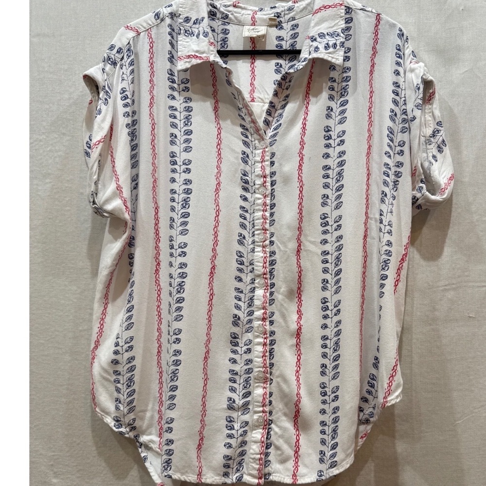 White Crow Womens Medium Rayon Button Down Shirt Leaf Print Boho Top PT181401B